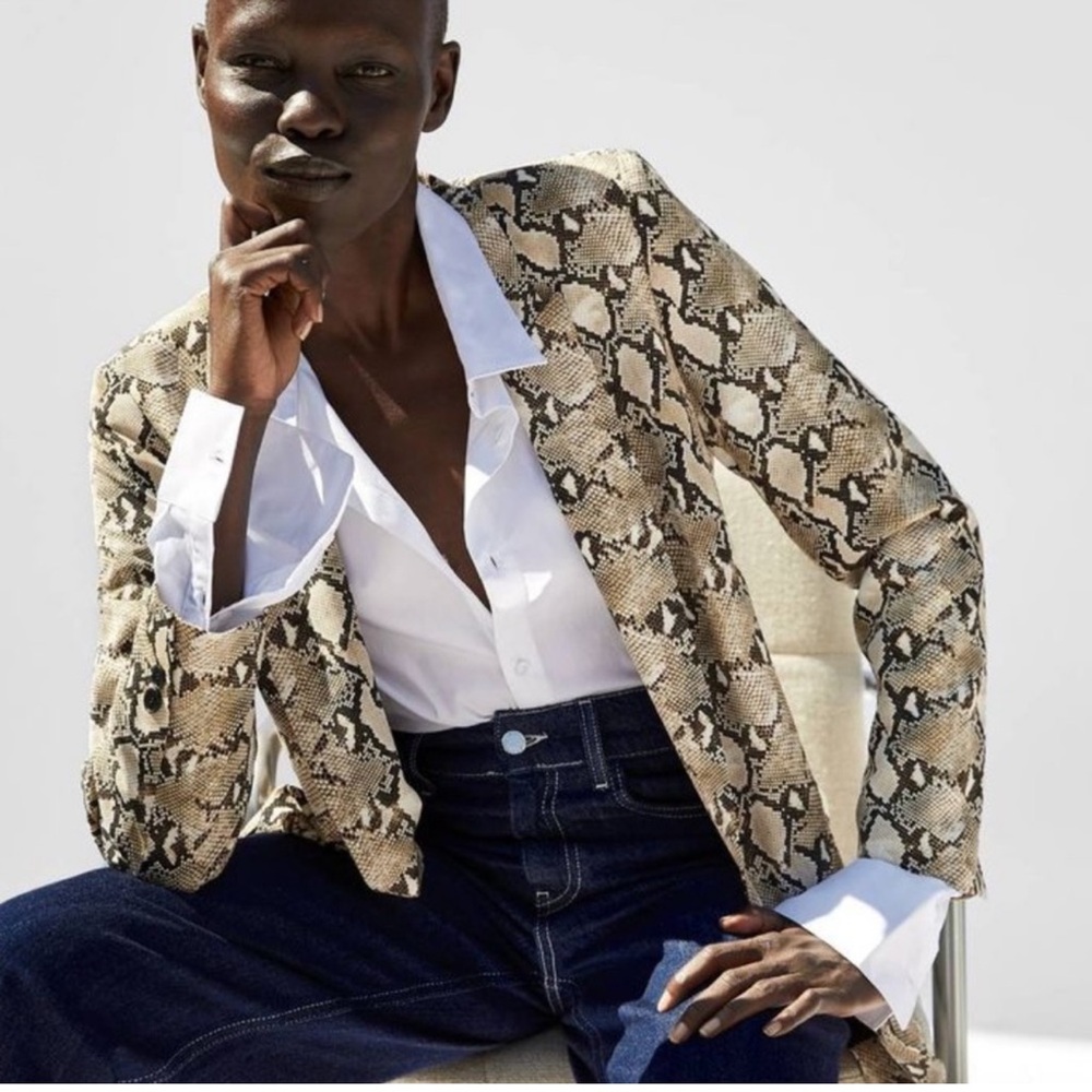 Zara Snake-Print Blazer in Beige and Black